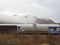 Old Rail Cars in Fog Clouds, Misty Desert Landscape