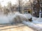 Old railroad snow cleaning tram in action