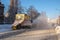 Old railroad snow cleaning tram in action