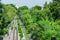 Old railway across Thailand countryside in top view