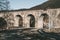 Old railway bridge in the Carpathian Mountains. Eastern Express