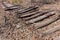 Old railway, railroad, rail track , abandoned, destroyed and overgrown wood