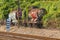 Old railway tank wagon with graffiti on tracks