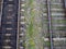 Old railway tracks. View from above. Railway in the moss. Road concept. Train station