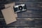 Old rangefinder vintage and retro photo camera with vintage color effect