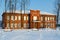 Old red brick building of Museum of Local History and Local Lore, winter cityscape, Senno, Vitebsk region, Belarus