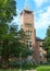 The old red brick courthouse in Montgomery County, Maryland on a summer day