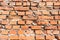 Old red brick falling apart wall texture background