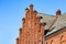 Old red brick house in the English Gothic revival style