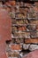 Old red brick wall, rustic, shattered texture, design vertical background