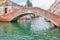 Old red bricks bridge in Venezia