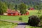 Old red farms in a green landscape