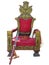 Old red golden king throne with sword and crown isolated over white