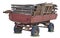Old red rural tractor trailer cart wuith wooden logs in  truck body isolated