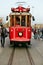 Old Red Tram At City Street, Electric Transport Taksim-Tunel