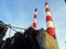 Old red and white industrial chimneys