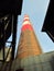 Old red and white industrial chimneys