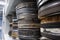 Old reels of film in silver cans