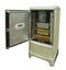 Old refrigerator vintage fridge with chrome handle isolated on w