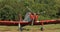 Old restored airplane standing on the ground