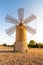 Old restored windmill in the rural area of Majorca island, Spain
