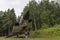 Old retired Swedish fighter Saab J 35 Draken standing on groun