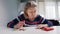 Old retired woman desperately counting coins left.