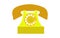 Old, retro, antique, ancient, vintage, hipster, yellow disk phone with a tube on a white background.