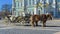 Old Retro Carriage in Front of Winter Palace Hermitage Museum on Palace Square in St. Petersburg, Russia. Historical Old-