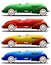 Old retro convertible car of different colors, side view. Vector illustration on a white background.