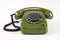 Old retro green phone on white background