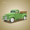 Old retro pickup truck vector illustration. Vintage transport vehicle