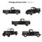 Old retro pickup trucks vector illustration set. Vintage transport vehicle