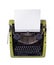 Old retro typewriter and blank shhet isolated at white background top view