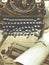 Old retro unnecessary faulty typewriter, professional writer equipment