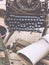 Old retro unnecessary faulty typewriter, professional writer equipment