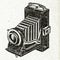 Old retro vintage art deco photo medium format glass plate camera with finder closed
