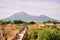 Old Roman Pompei ruins with mount Vesuvio