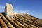 Old roof tiles with chimney