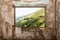 Old room and a landscape view through the window