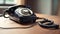 Old rotary corded phone retro object.