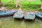 Old rowing boats parked in the canal