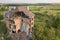 Old ruined building after earthquake. A collapsed brick house