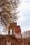 Old ruined historic red brick walls abandoned destroyed building in Russia nature background