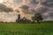 Old ruins of Ballinafagh Church with dramatic sky, Ireland