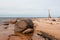 Old ruins of lighthouse on the shore of Baltic sea