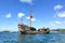 Old rundown wooden pirate ship at Simpson Bay Lagoon, Saint Martin