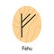 Old rune Fehu meaning wealth, power, energy, ancient Scandinavian alphabet