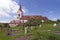 Old rural cemetery with church