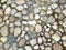 old rural stone paving urban square made of quartz boulders the size of about 15cm joints filled with gravel brown beige white